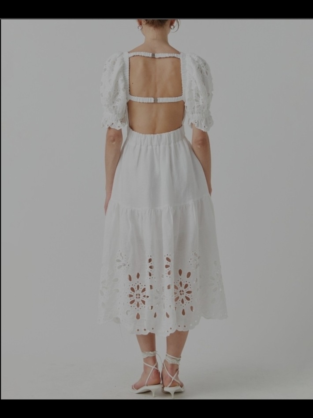 English Factory White Eyelet Puff-Sleeve Midi Dress - Picture 3 of 6